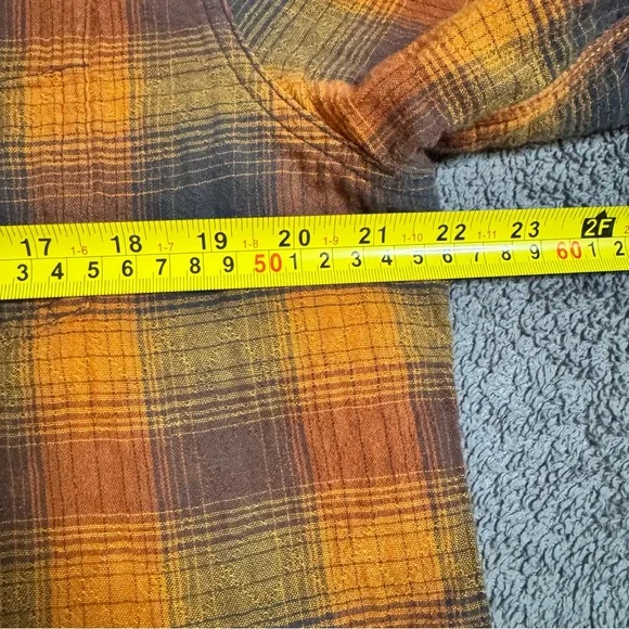 Carbon 2 Cobalt Mens Bonfire Plaid Orange Black Long Sleeve Button Up Shirt Med - Picture 7 of 9